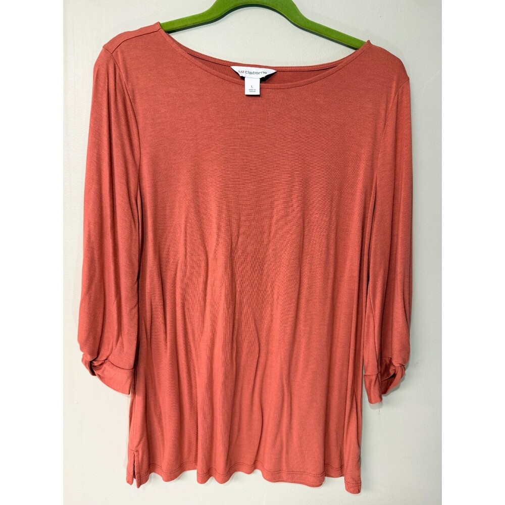 Liz Claiborne Womens L Rust Terracotta Short Sleeve Relaxed Top